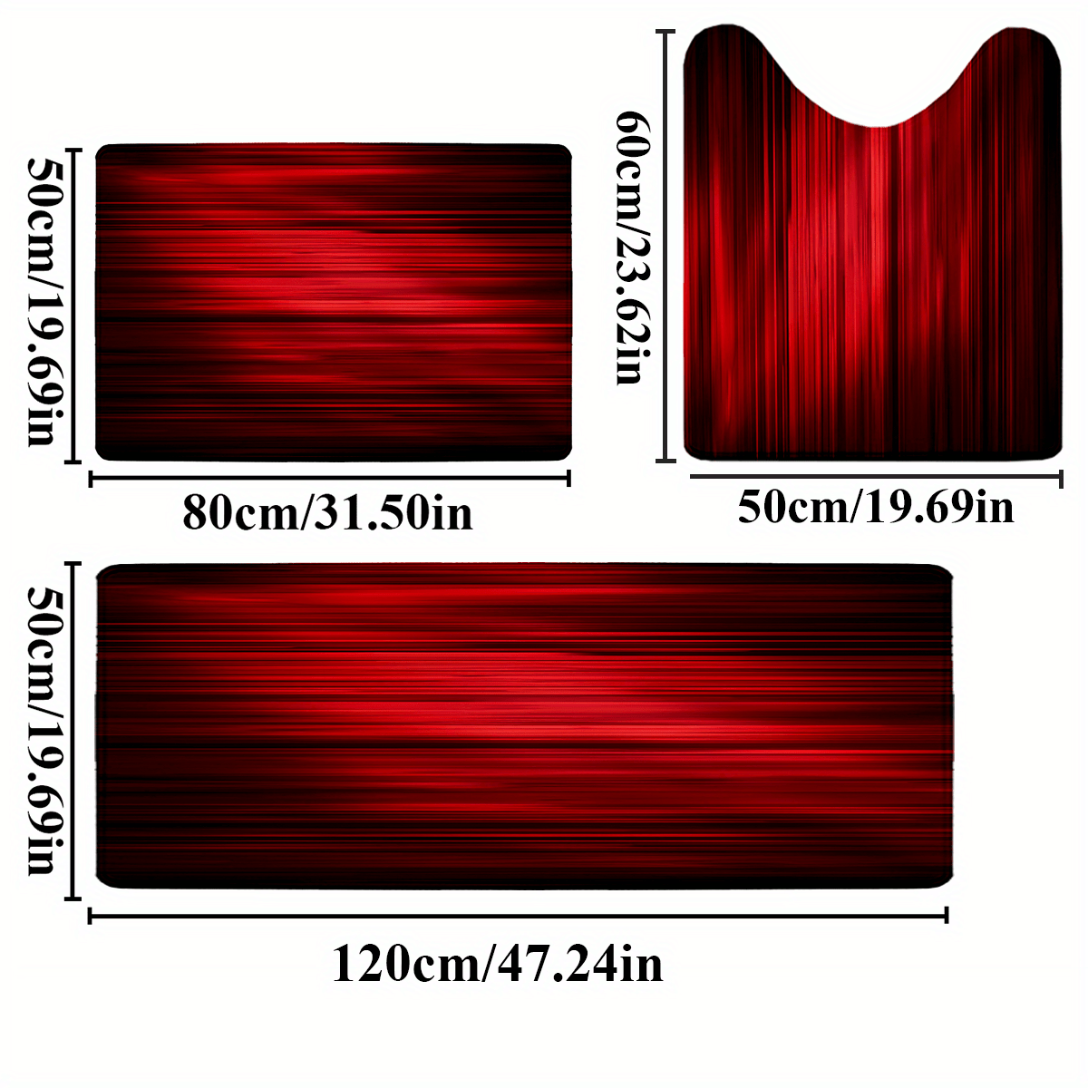 TEMU 3pcs Diagonal Gradient Wine Red Texture Printed Bathroom Protective Mat Sets, Non-slip Bathroom Mat, Flannel Bathroom Mat, Bathroom Floor Mat,