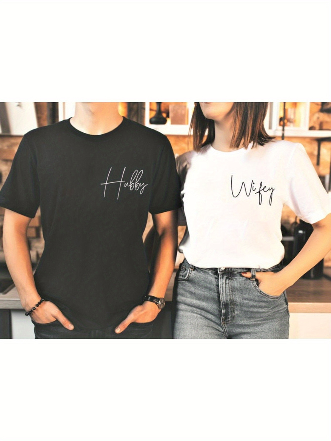 Women's Wifey Shirt Set Hubby Just Married Tee Couples T
