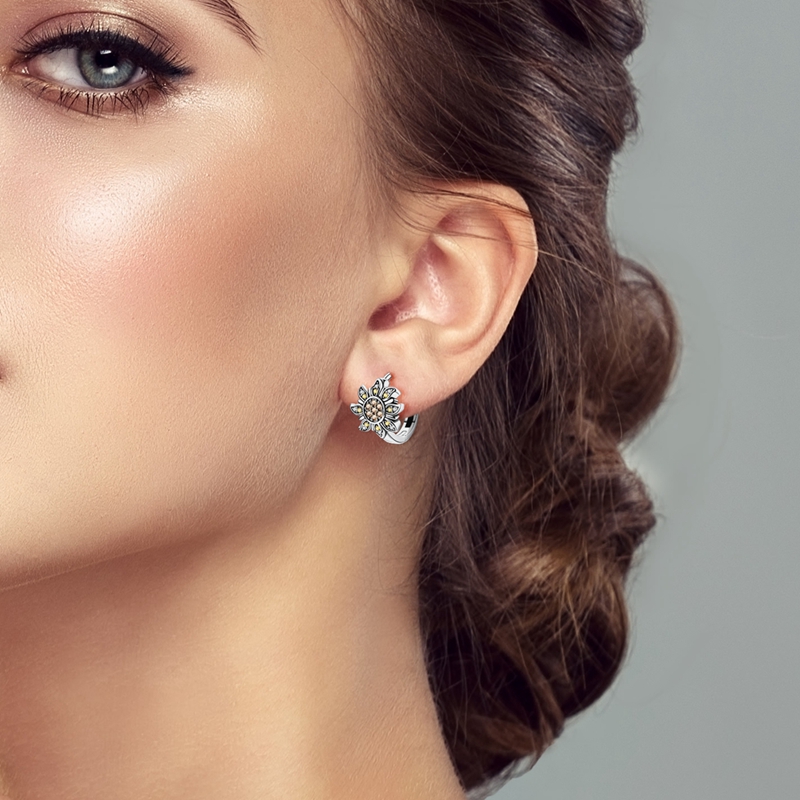 Women's Sparkling Sun Earrings with 925 Silver Hypoallergenic Posts