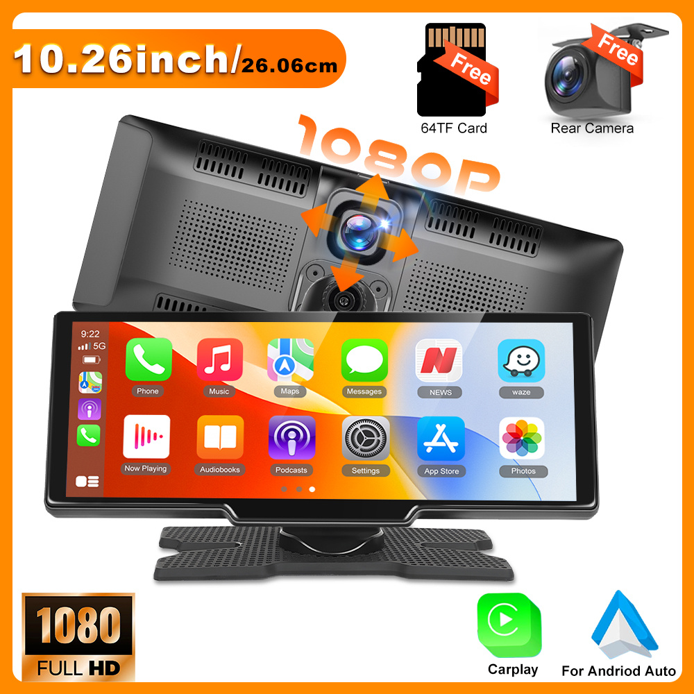 Image of [/ Auto] 0.26 Inch Portable Car Radio With Touch Screen Screen For Car Wireless Car Play Screen+ 1080p Front Camera + Backup Camera + 64gb Tf Card(free) Support Voice Control