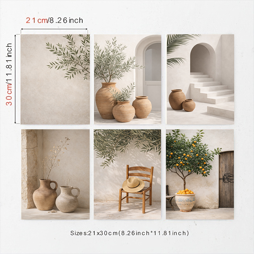 TEMU Décoration murale d'art en cuite de style méditerranéen 2D plat, 2D plat, 2D plat, 6 pièces - bohèmes, arcs et escaliers, thème poterie et