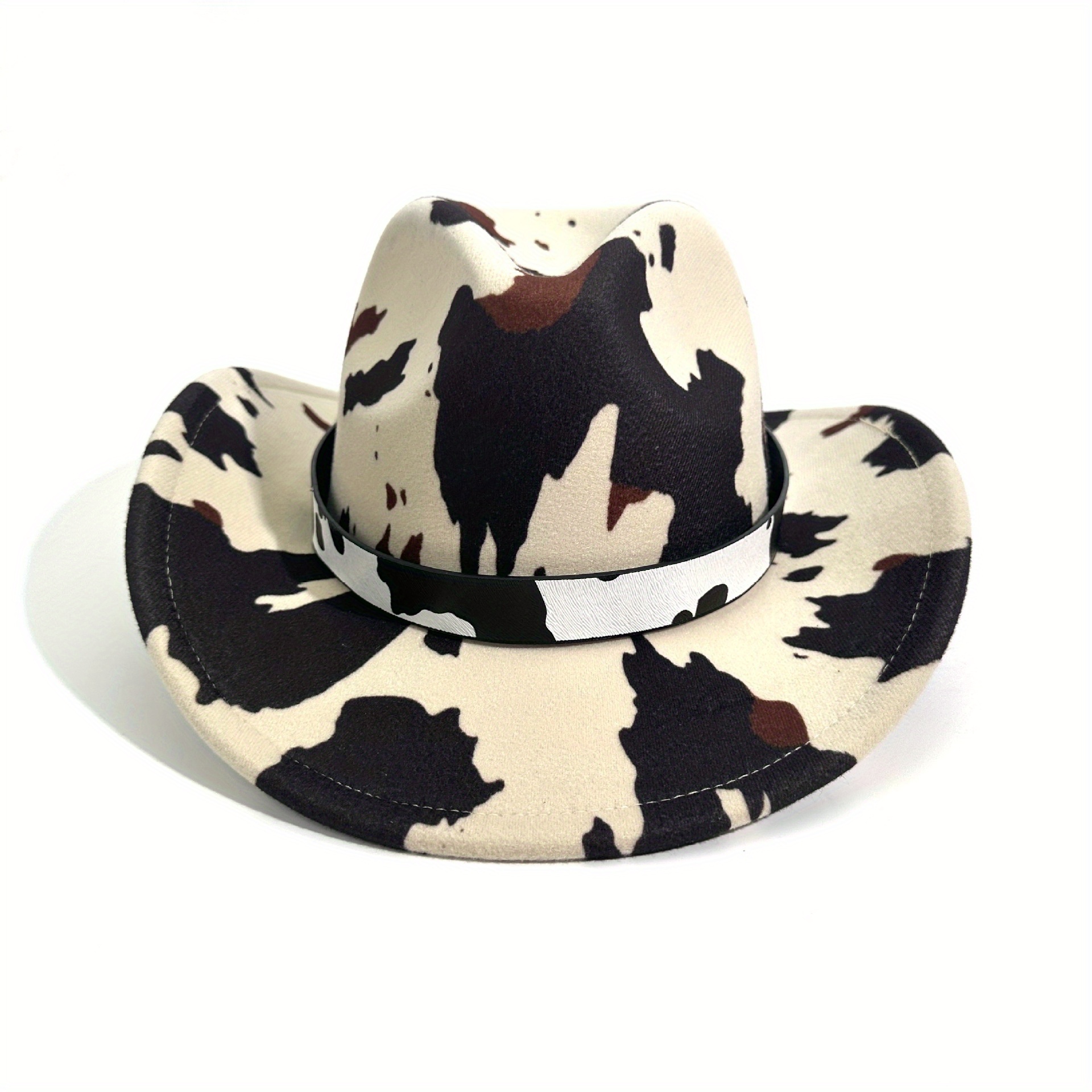 cow pattern western cowboy hat for women man felt roll-up 