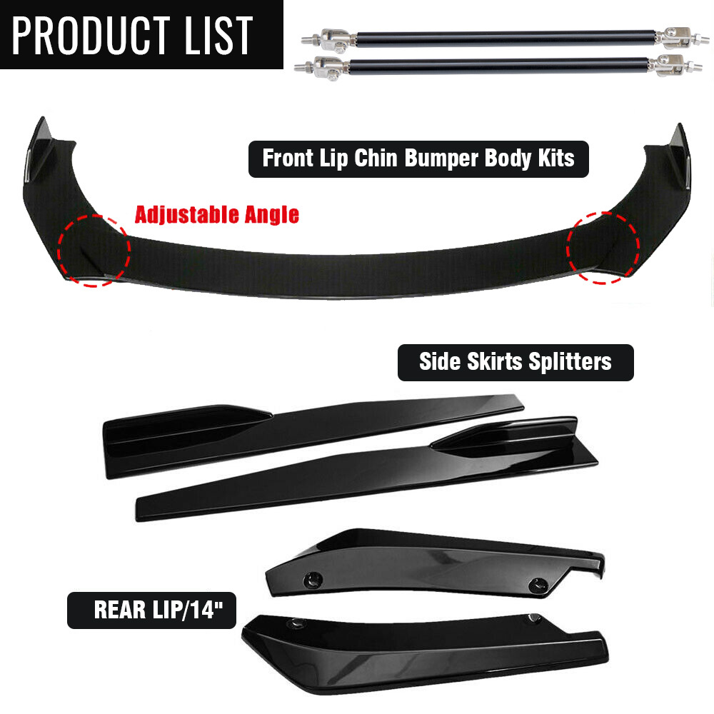 TEMU For Corolla Front Bumper Lip & Side Skirt Kit - Durable Abs Spoiler, Rear Diffuser Splitters For Performance Look, Chin Lower, Strut Rods, For Sedan, For Dart 2013-2016.