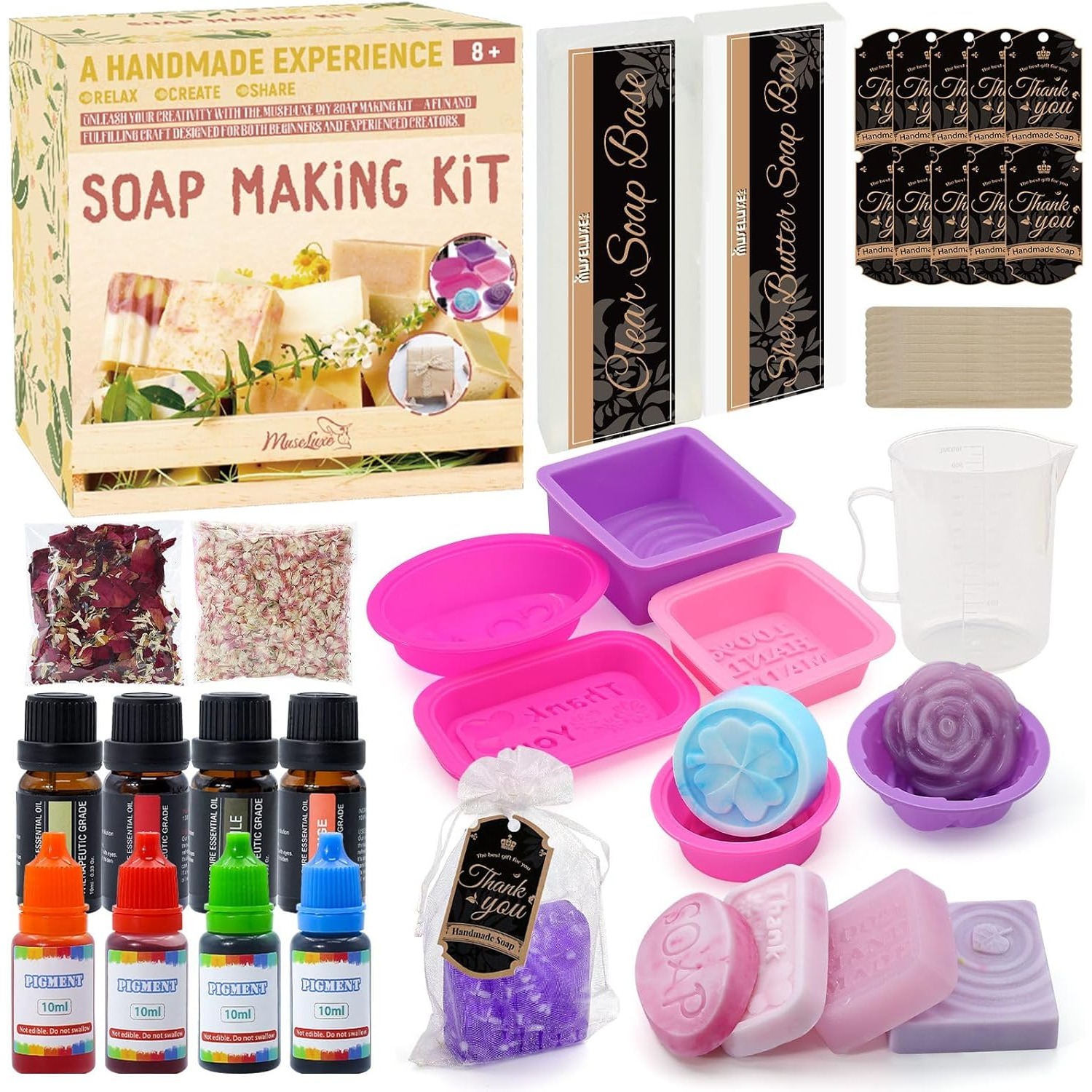 TEMU Soap Making Kit For Adults, Melt And Pour Soap Making Supplies With Shea Butter & , 6 Molds, Colors, Fragrances, Dried Flowers & Gift Bags - Diy
