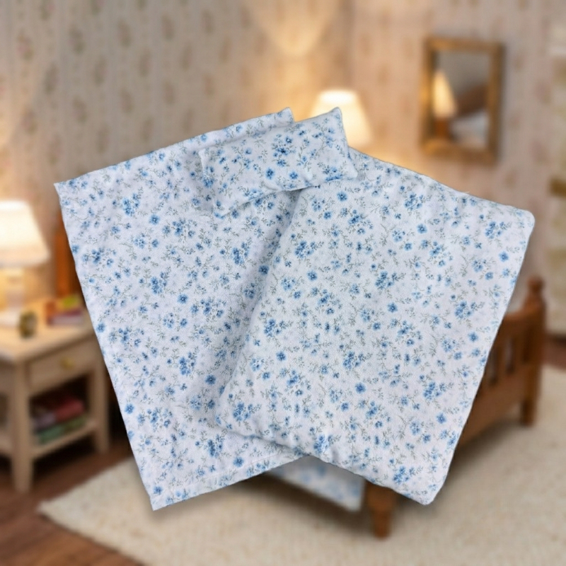 TEMU 1set Mini Dollhouse Mini Floral Bedding Set Decorative Collectibles, Cute Floral Bed Sheets blankets pillows, Mini Bed Accessories, Diy Room