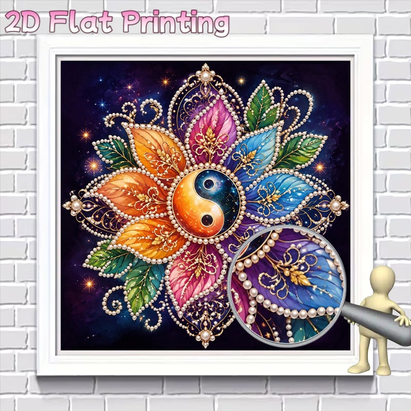 TEMU Kit de peinture diamant 2D, Mandala Yin-Yang céleste avec doré et détails de à paillettes, Nouveaux fournitures faites à cadre , Idéal pour la