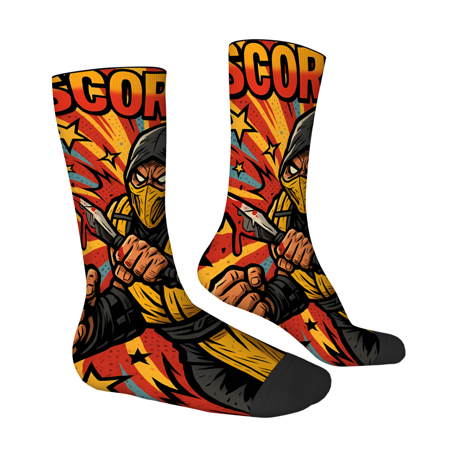 TEMU 1 Pair Novelty Full-body Print Socks With Spandex Blend - Full Leg (thigh, Calf, Ankle) - Breathable Sweat-wicking Comfortable Casual & Sports