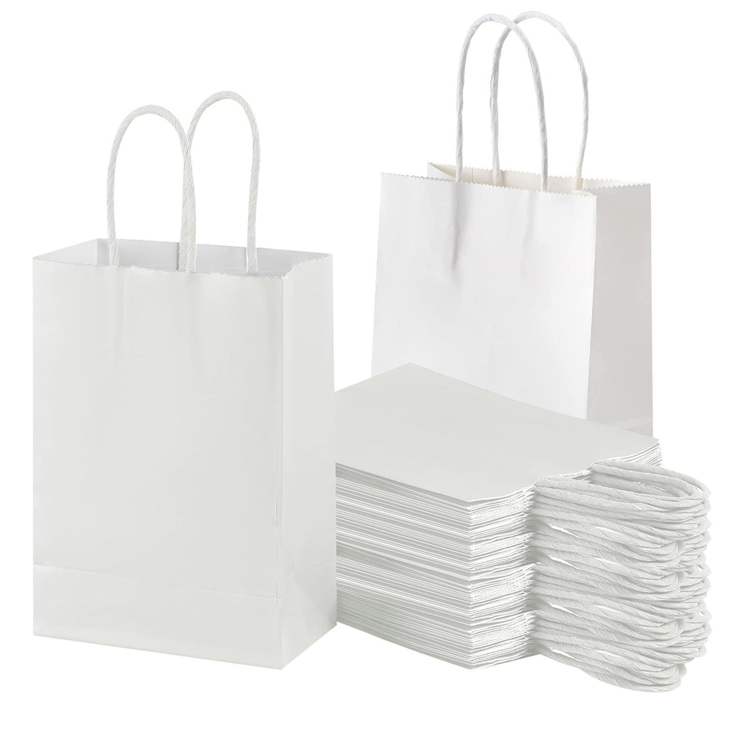 TEMU 50-pack White Paper Bags With Handles, 8.3 X 4.3 X 10.6 Inch Bulk Gift Bags, Shopping And Party Favor Bags For Birthdays, Weddings, Christmas,
