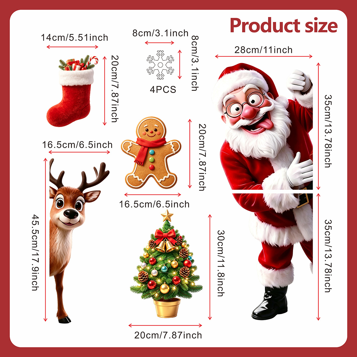 TEMU 10pcs Santa Reindeer Fridge Magnets Decorations, Large Magnetic Stickers, For Refrigerator Decor; Suitable For Christmas And Holiday Parties,