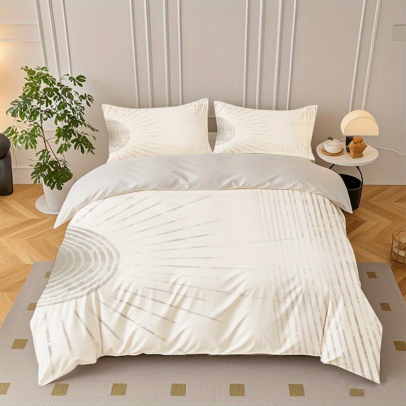TEMU 2/3pcs Minimalist Abstract Sunrise Line Texture Pattern Printed Duvet Cover Set, Set Includes Duvet Cover And Pillowcases - Perfect For Bedroom,