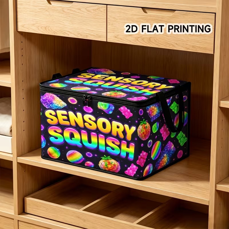 TEMU 1 Large-capacity Foldable Storage Box With A Vintage Sensory Fidget-friendly Patterned Letter-printed Lid And Dual-handle Zippered Case -