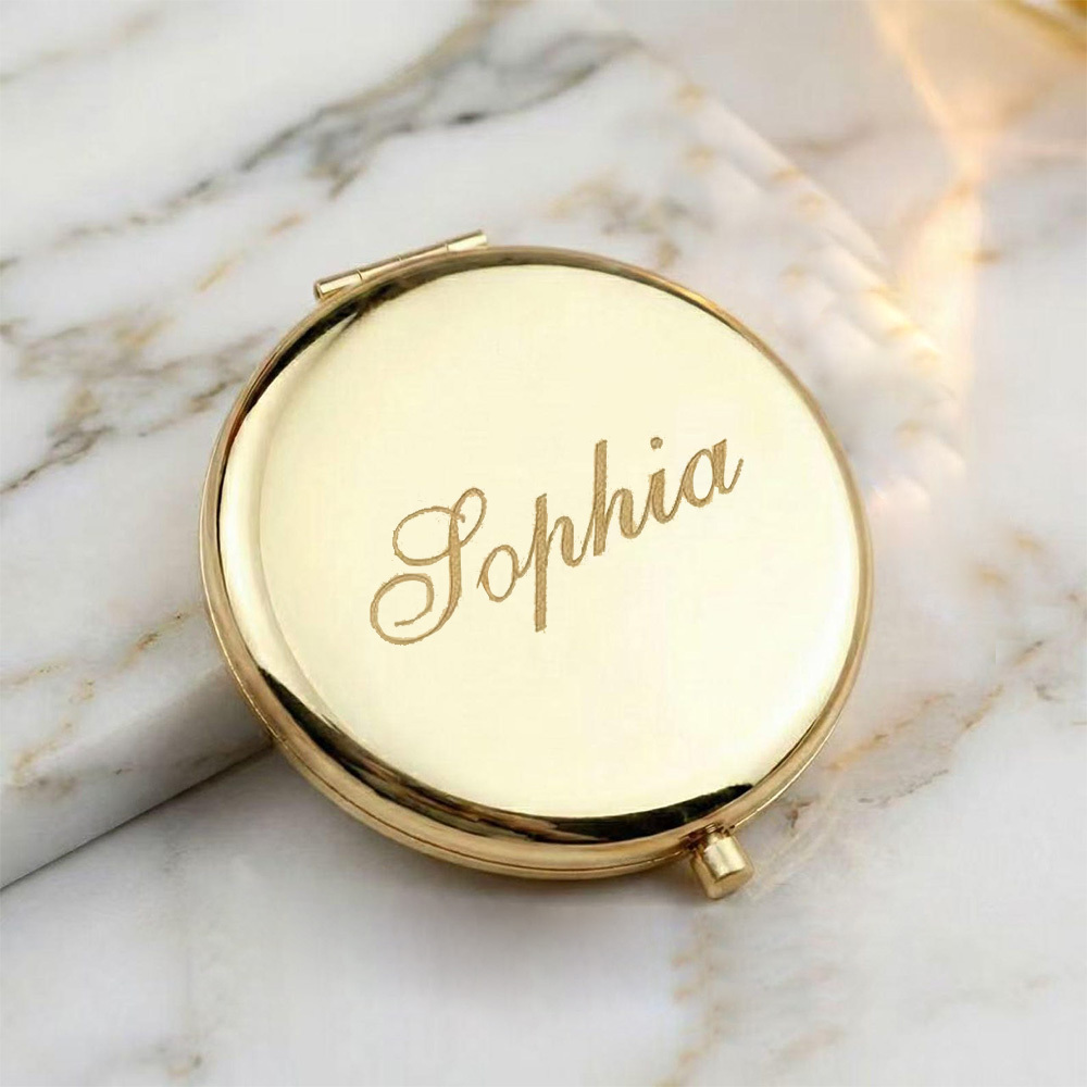TEMU Personalized Bridesmaid Gift - Custom Engraved Compact Mirror Suitable For Wedding/bride/maid Of Honor Gift, Golden Pocket Mirror With &