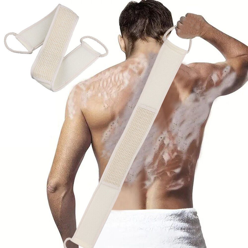 TEMU 2pcs Back Scrubber Shower Brush Belt Real Loofah Exfoliating Bath Body Massage Body Cleansing Tools