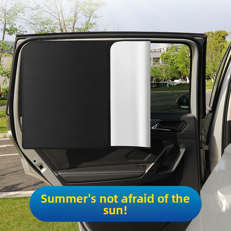 Image of 5pcs Magnetic Car Sun Shades, Titanium Silvery Heat Insulating And Uv Protection, Universal Full Blackout Car Window Curtains, Installation-free Portable Sun