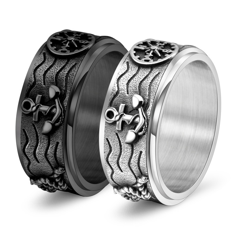 1pc mens titanium stainless steel ring vintage nautical   compass punk style rotatable band durable lightweight design for casual attire Product details 4