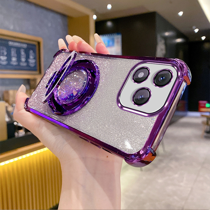 TEMU Étui de téléphone : Coque pour Honor 600 Lite avec support, effet paillettes éblouissant, étui souple transparent + carte