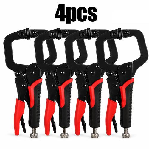 4pcs 6 inch c clamp heavy duty carbon steel locking pliers with non slip handle adjustable metal for welding metal bending woodworking and