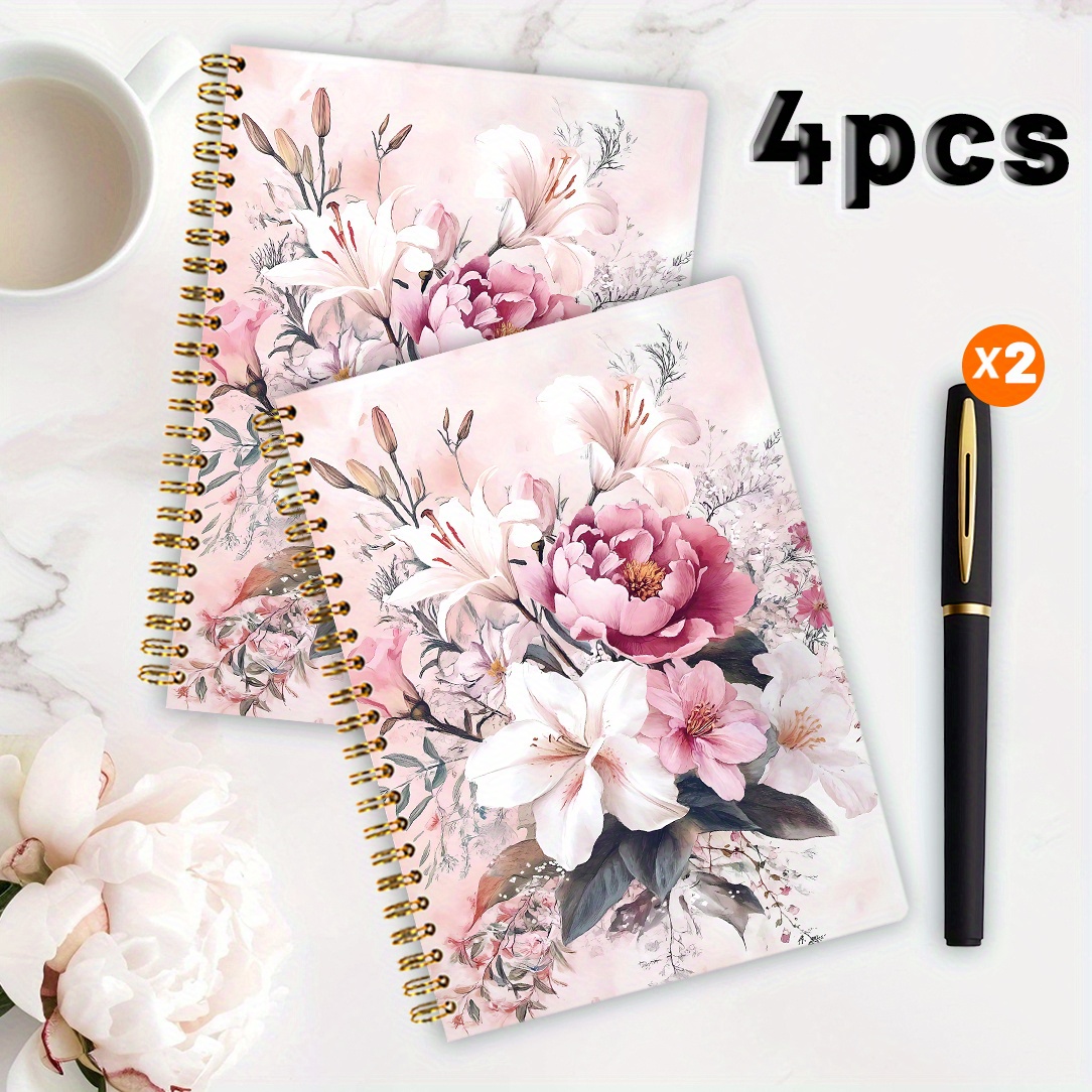 TEMU Set Of 4, Stylish Notebooks With A , Featuring 2 Notebooks And 2 Pens, Measuring 5.7x8.3 Inches, A5 Size With College-ruled Pages, Spiral-bound