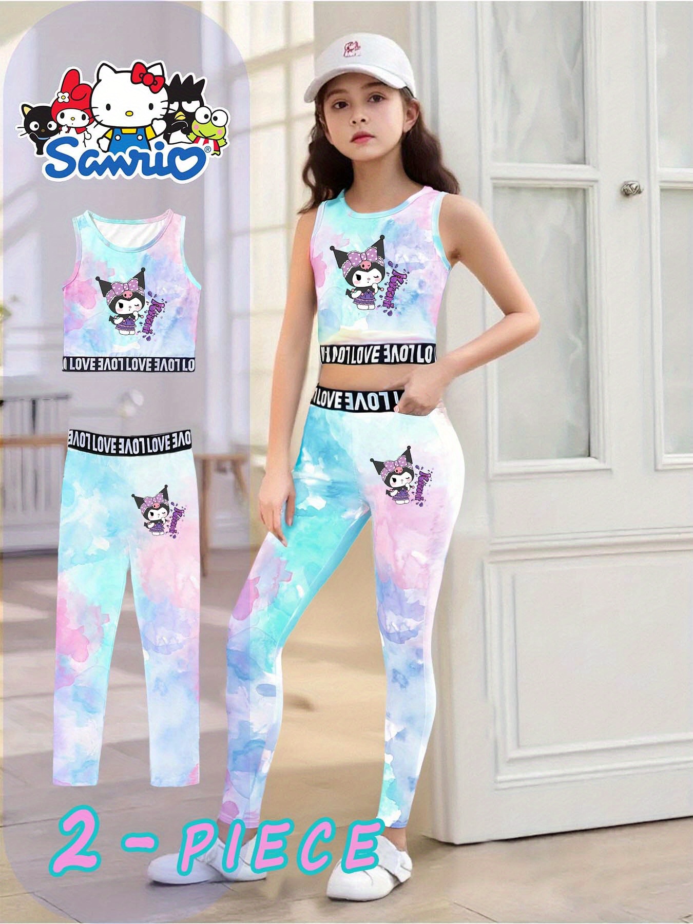 2pcs girls     &   athletic set -  /blue/purple/white/black/gray/,   workout outfit with matching leggings, yoga, gym, dance for girls (2pcs set) - birthday party outfit with cute   &   prints,   outdoor 0