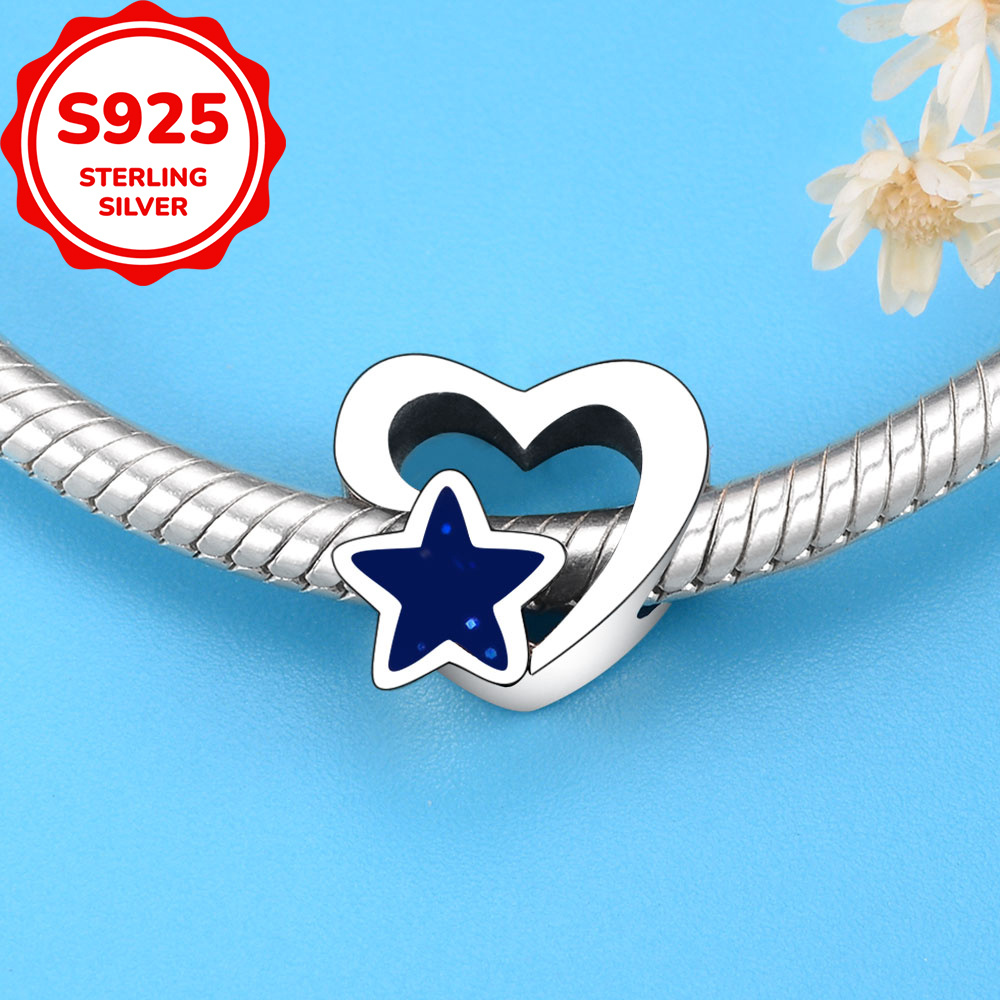925 Silver Sky Heart Design Bead, Perfect for Crafting