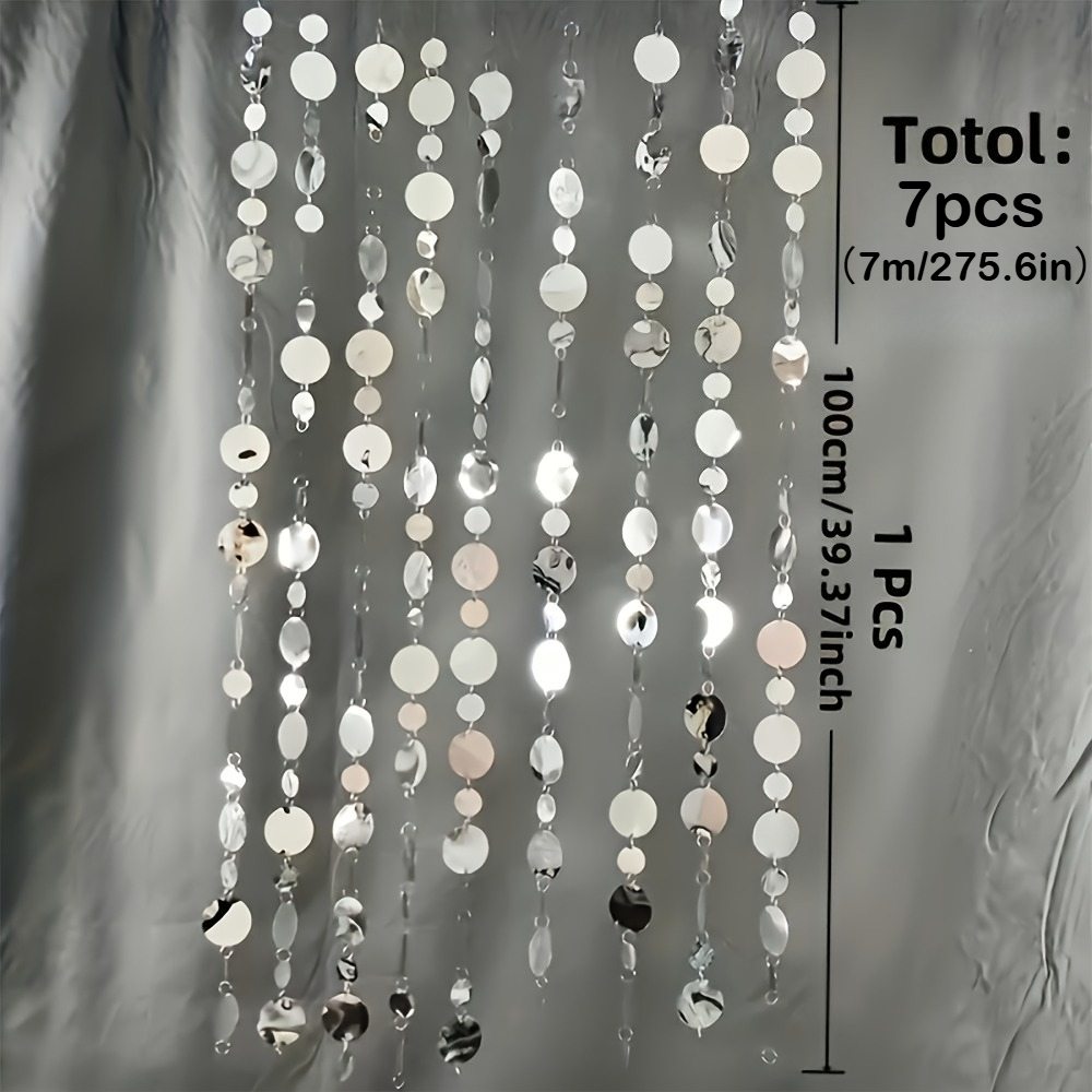 Image of 7pcs Silver Sequin Hanging Ornaments, 275.6inch Long Pvc Sequins Set, Wedding Porch Backdrop Decor, Room Partition Curtain, Home Holiday Party Decoration