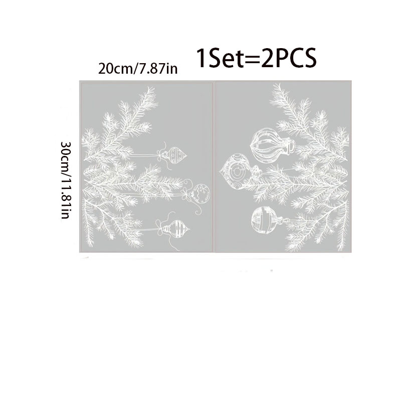 TEMU 2pcs Set, Minimalist Line Art Christmas Pine Branch And Ornament Window Cling, Suitable For Bedroom, Living Room, Study, Windows, Pvc Material,