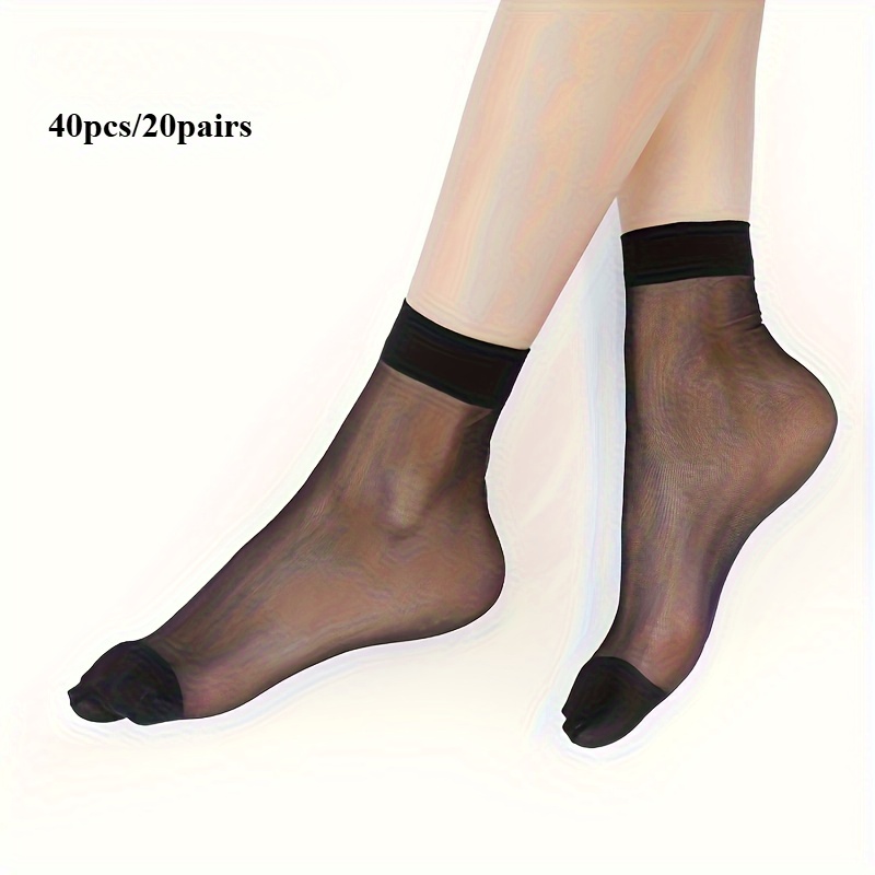 Image of 40pcs/20pairs Thin Elastic Nylon Ankle Socks For Women - Transparent, Breathable, Comfortable, Suitable For Spring And Summer, Hand Wash, Cute Socks