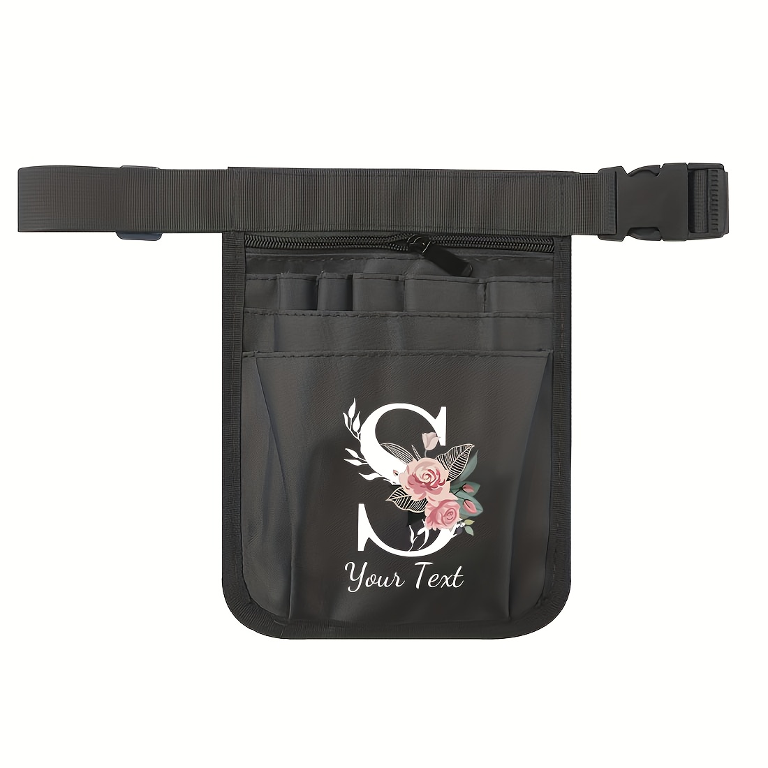 TEMU Customizable Name Or Text, Women's Handbag, Personalized Multi-functional Nurse Fashion Black Storage Bag - Adjustable Belt, Multiple