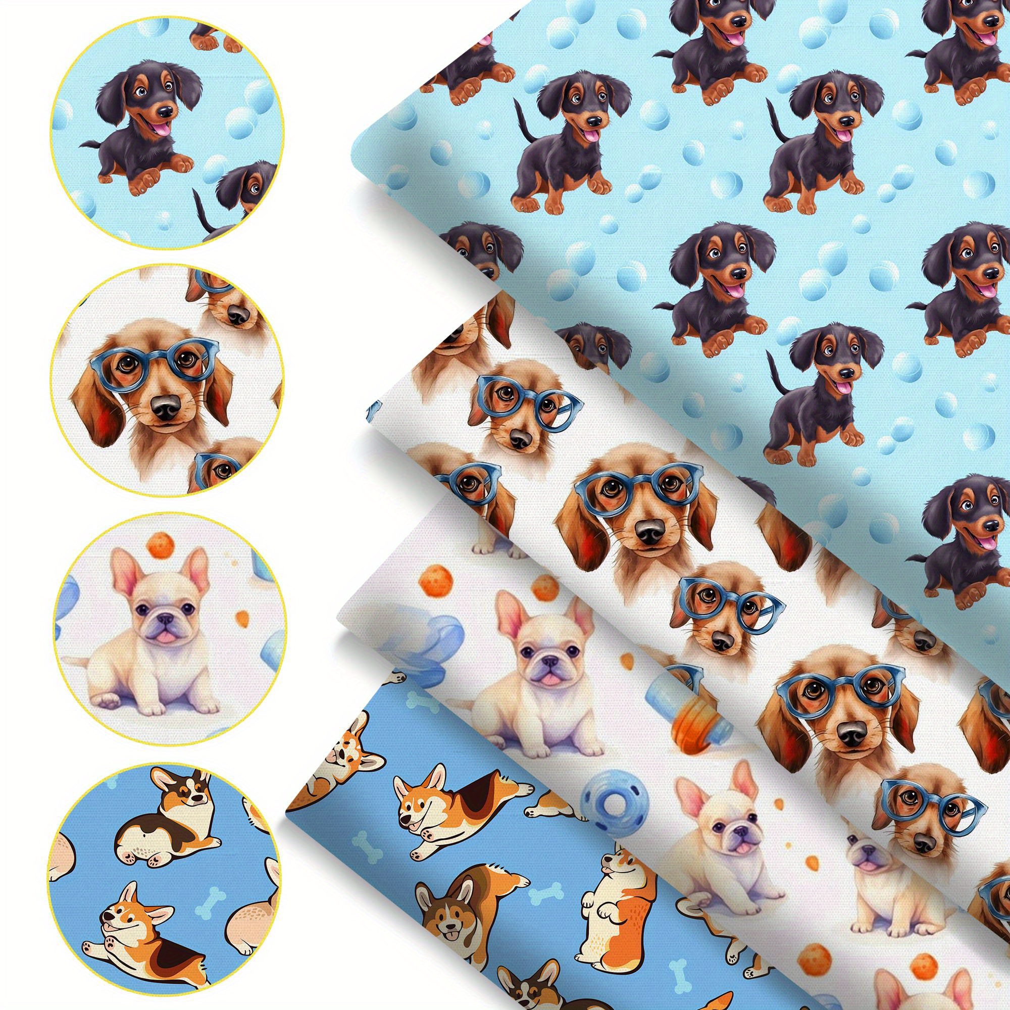 

4pcs Dog-themed Quilting Fabric Bundle, 19.68x17.7 Inch - Polyester Precut Squares With Puppy & For Diy Crafts, Patchwork, And Wallet Making, Fabric Crafting | Design | , Fabric For Quilting