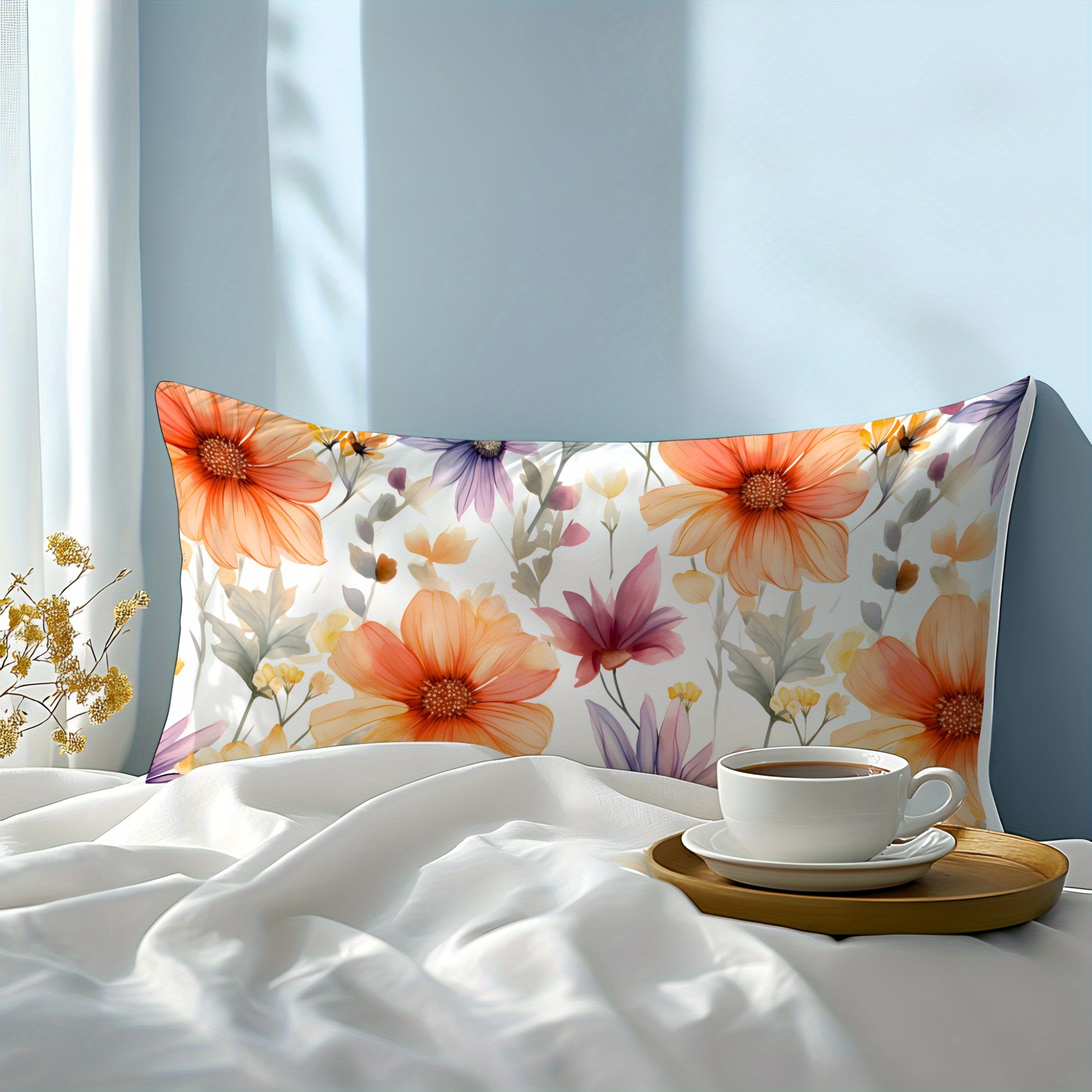 1pc orange floral 3  print pillowcase soft comfortable   fabric machine washable envelope closure woven plain weave ideal for bedroom   hotel gift ready details 5