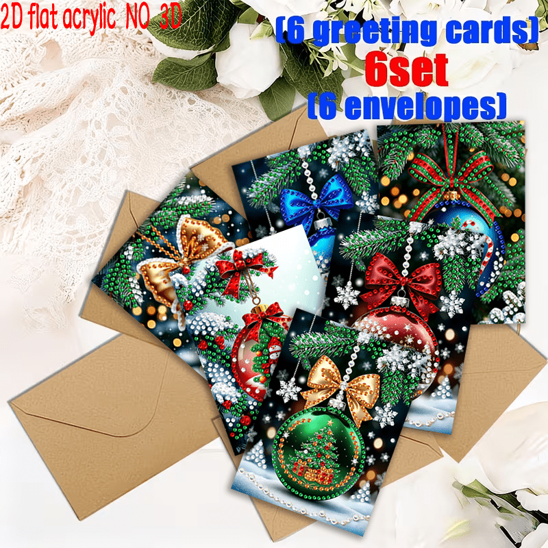 TEMU New High-end 2d Flat 6pcs Set, New Arrival, Irregular Shaped Diamond Painting Kit, Diy Christmas Crystal Ball Art Greeting Card - Irregular