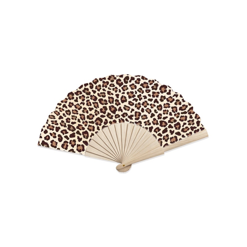 TEMU 1pc Handheld Folding Fan, Wooden Hand Fan, Portable And Lightweight Summer Cooling Folding Fan - Brown Leopard Print Intersecting Spots Pattern,