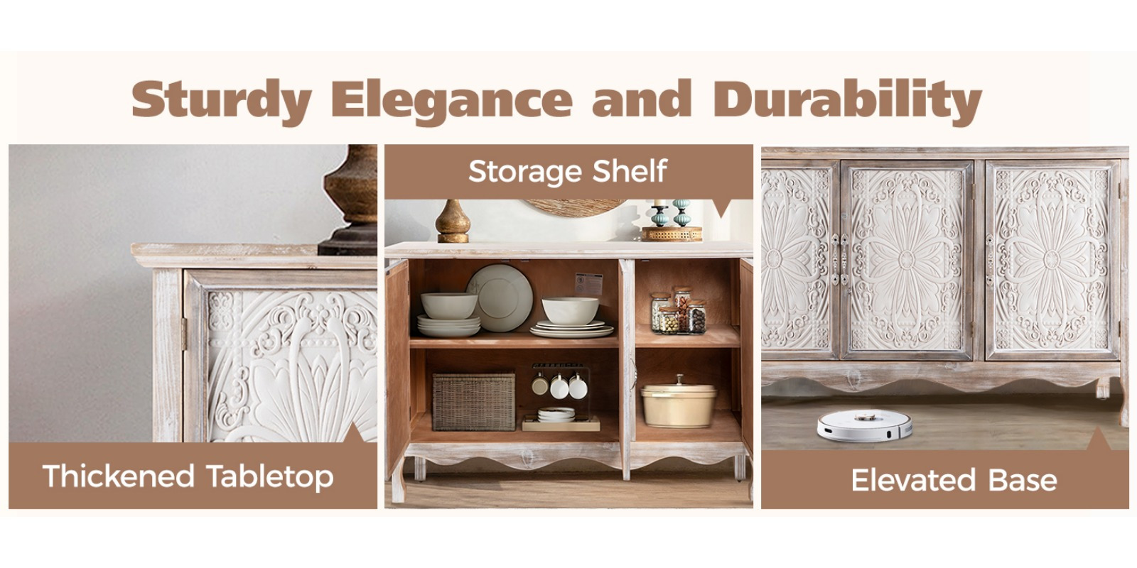 French Country Solid Wood Buffet View