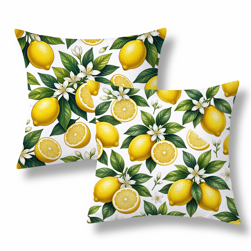 TEMU 2pcs Fresh And Fruity Throw Pillow Covers, Decorative Cushion Cases, Lemon And With Leaves, Yellow And Green Tone. Versatile Pillow Shams For