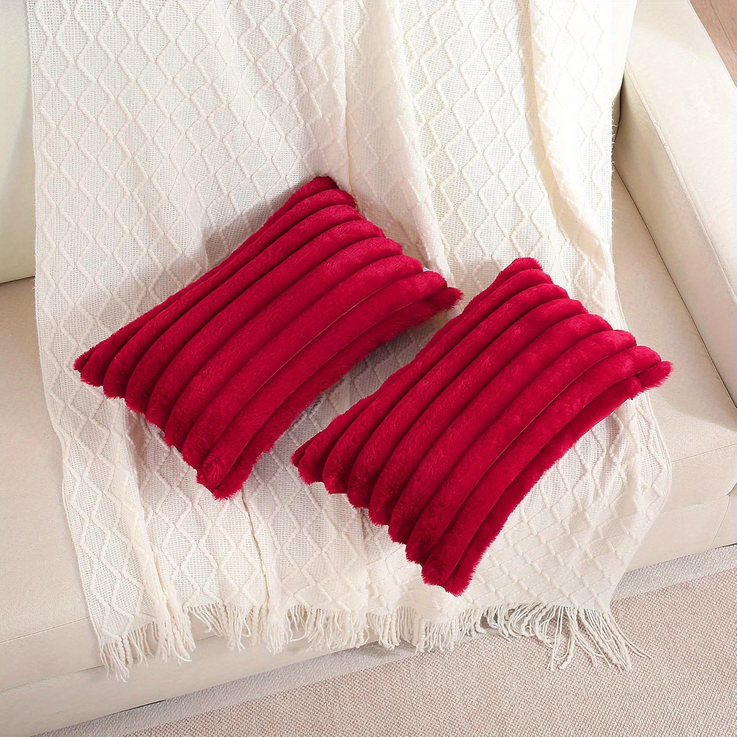 red fluffy plush pillowcase luxurious soft christmas Temu Oman