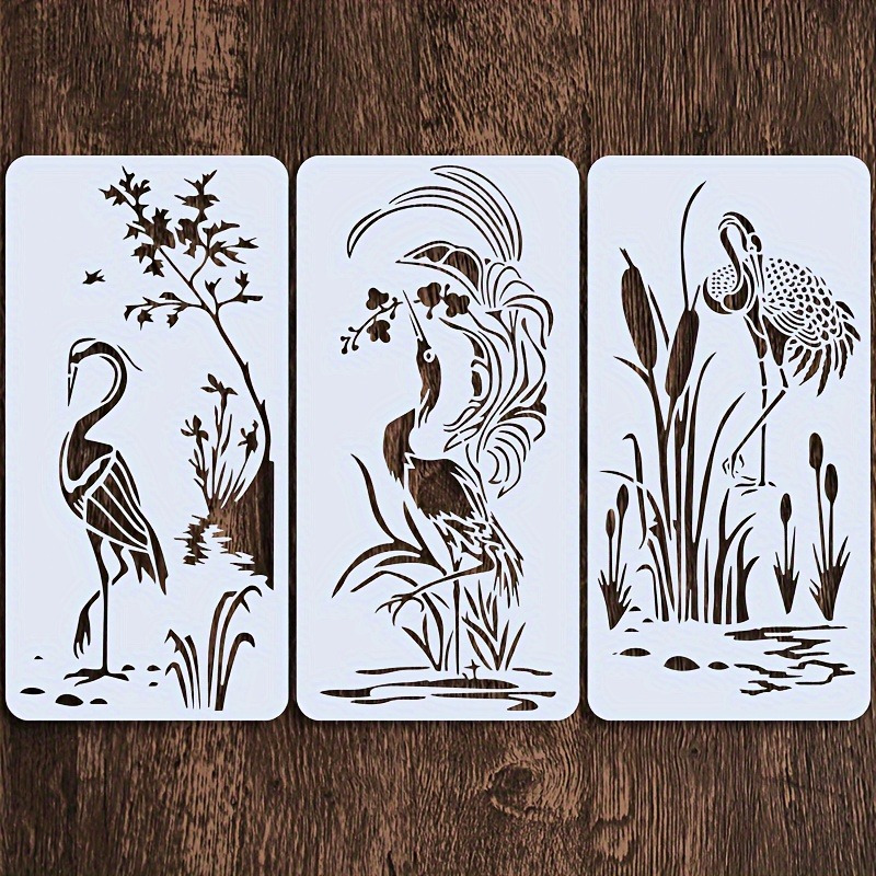 E-shop 3-teiliges Set mit Stencils für Blumen- und Vogelmalerei - Moderne Tier- und Pflanzen-Design - Wiederverwendbar, wasserfest - Robuste weiße