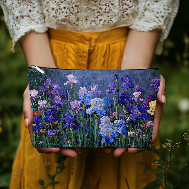 TEMU And Purple Blooming Scene Makeup Bag, Designed For Travel And Toiletries, Featuring A Zipper Closure. Foldable And Lightweight, Perfect For Vacations, Camping, And Outdoor Activities
