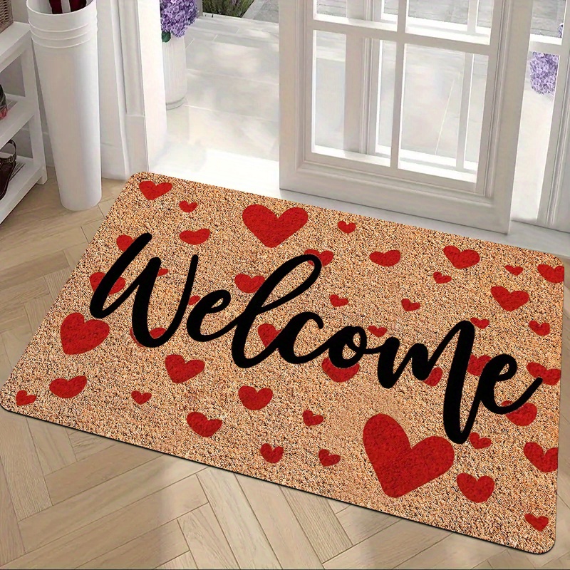 

1pc Valentine's Day Welcome Doormat With Red - Non-slip, Stain-resistant Polyester, Ideal For Indoor/outdoor Use - Living Room, Bathroom, Laundry Room, Kitchen , Holiday Door Mat