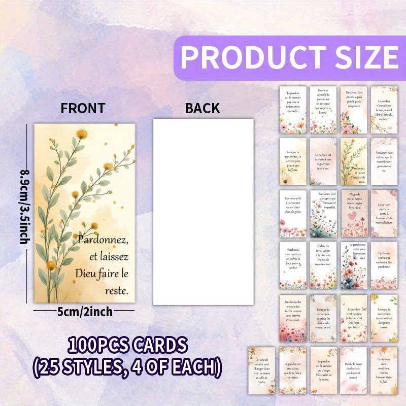 TEMU 100 Cartes - Ensemble de 25 Styles Uniques avec Citations Florales sur le , Idéal pour Amis, Famille, Fêtes, Encouragement et Gratitude