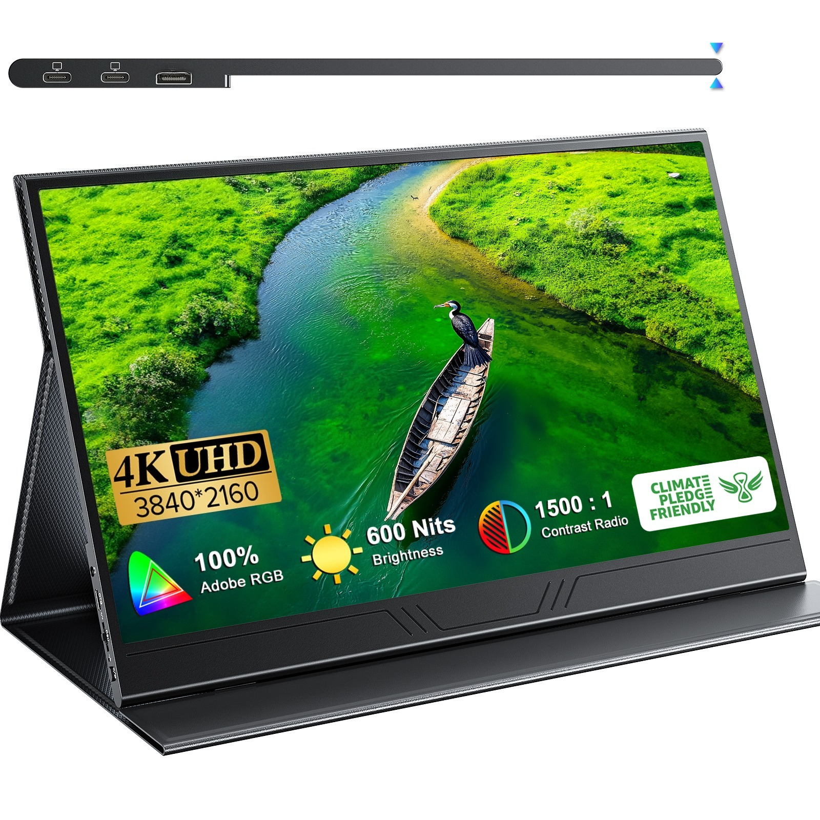 Eviciv Portable Monitor, 15.6' 600 Nits Laptop Monitor, 100% Adobergb, Uhd 3840x2400 Usb-c & Mini Hdtv W/, Hdr Freesync Eye Care, For Computer, Pc, Game Consoles