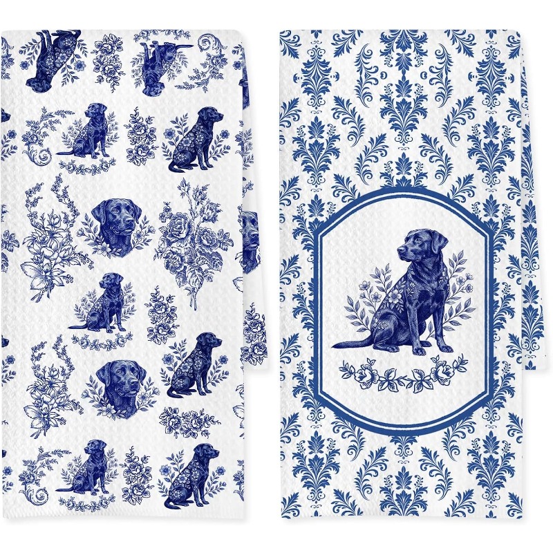 TEMU 2pcs Kitchen Towels & Napkins Suitable For, French Pattern Dog-themed Decorative Dish Cloths, Machine Washable Gift For Pet Owners, Modern