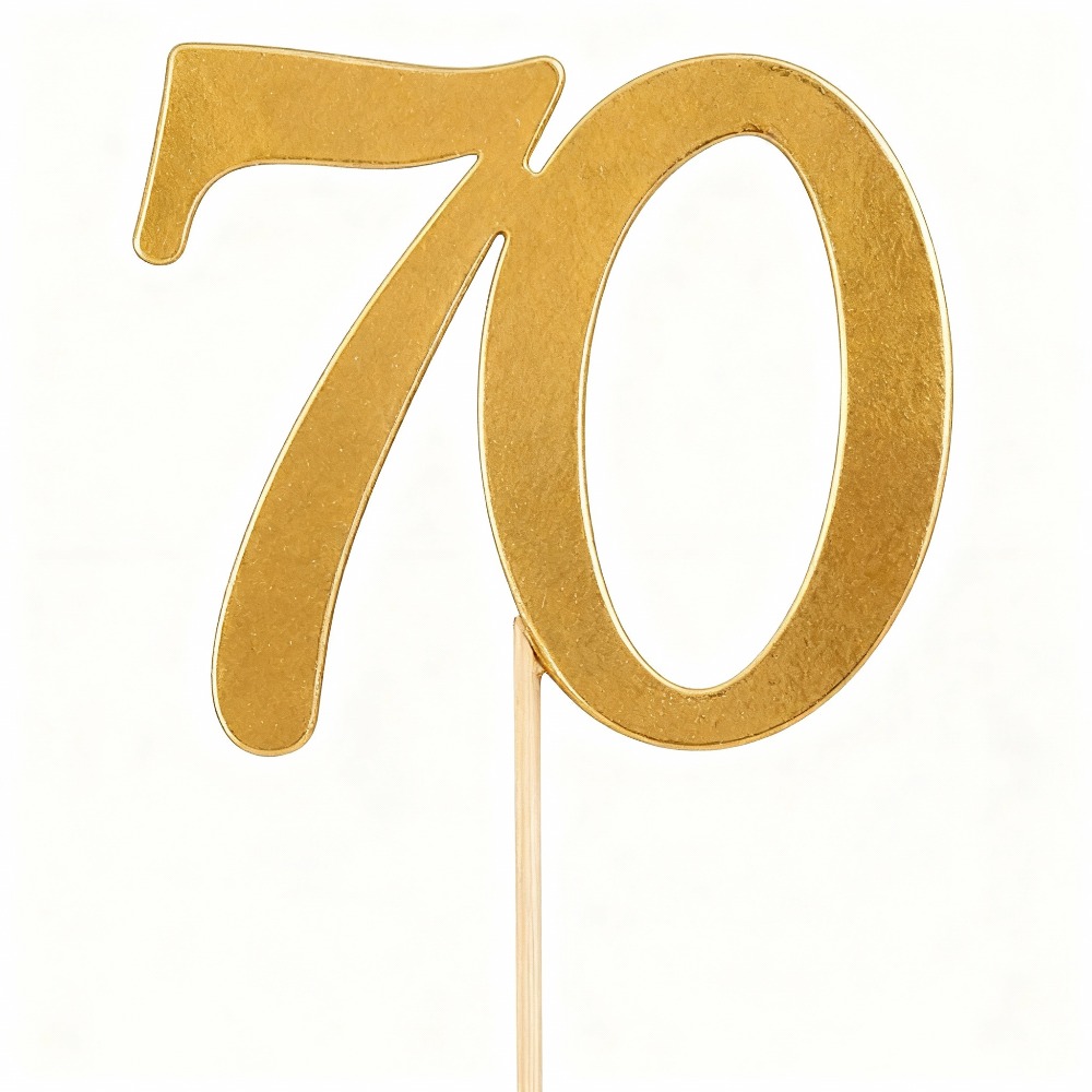 Image of 1pc For Golden 70 Cake Topper Cake Decorating Supplies For Golden Anniversary 70th Birthday Cake Decor Husband Wife For Golden Years Celebration, Halloween, Christmas