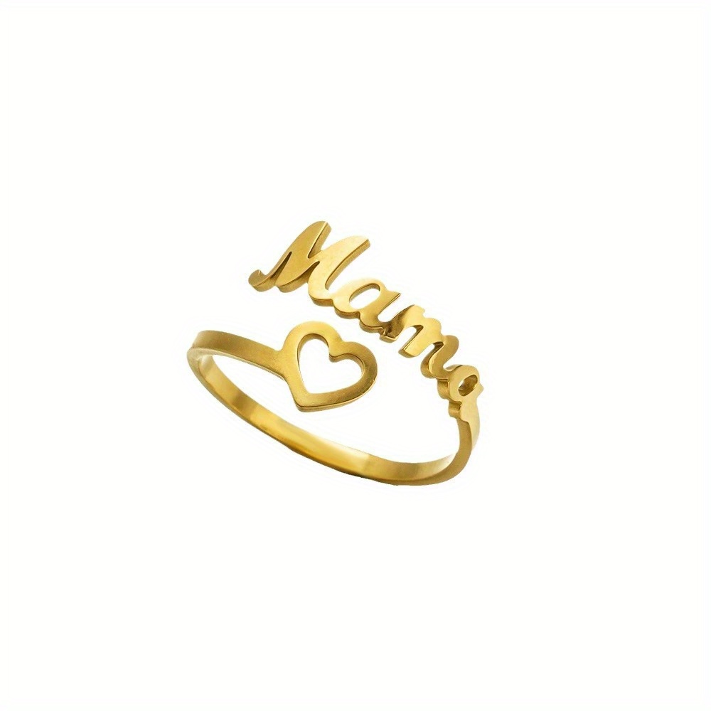 TEMU 1pc 304 Stainless Steel Adjustable Ring, Vintage "mama" Letter Ring For, Minimalist Heart Ring, Mother's Christmas Gift, For Teenager
