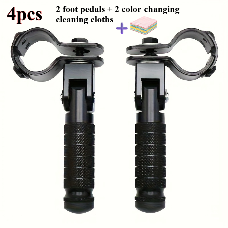 TEMU 2pcs Of Aluminum Alloy Motorcycle Parts Universal Footrests And 2pcs Of Color- Cleaning Cloths. Foldable Footrests For Motorcycles, Light