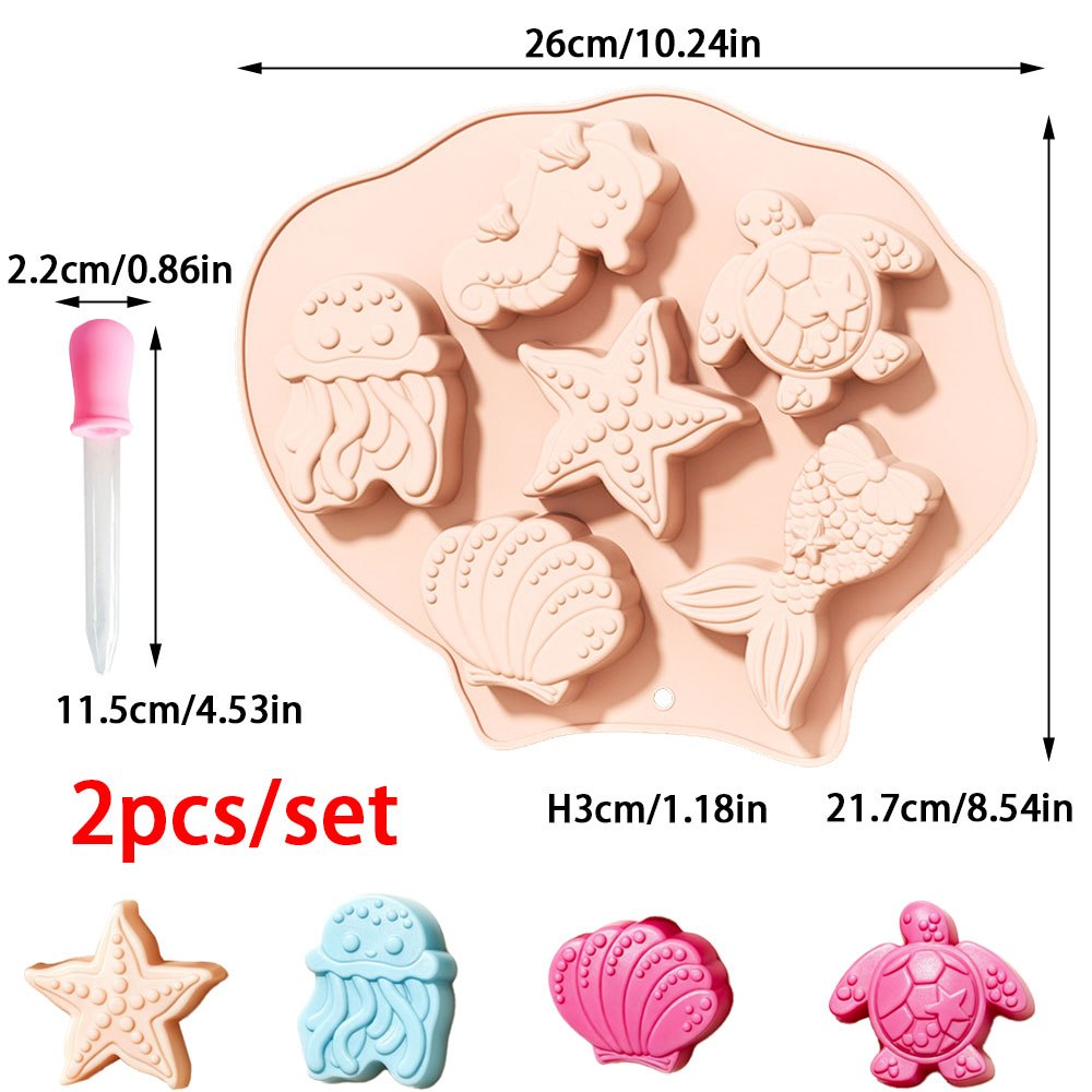 TEMU 2pcs/set Ocean Silicone Molds, Seahorse, Sea Turtle, Mermaid Shapes, Diy Aromatherapy Candle And Tools, Suitable For Home Decor, Summer Holiday