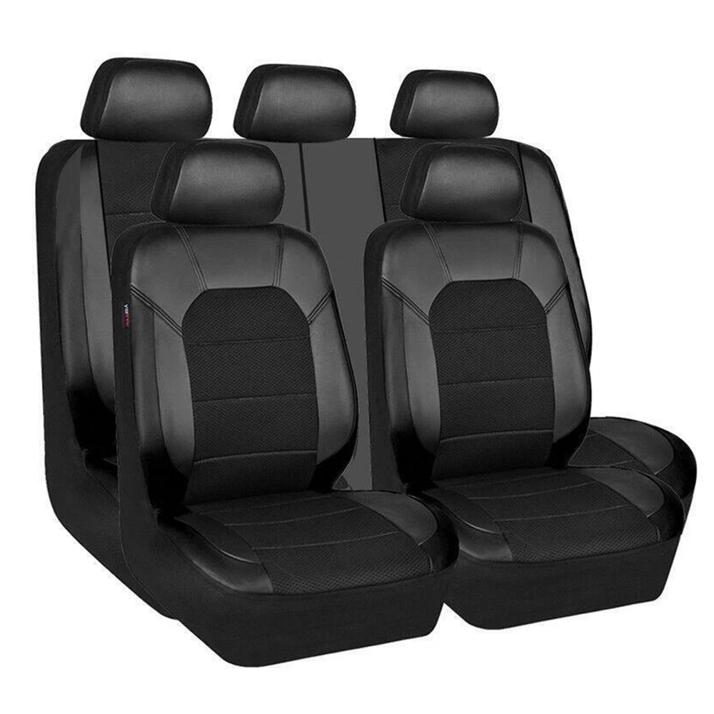 5-seat Universal Car Pu Leather & Mesh Seat Covers - Comfortable, Breathable & Cool Car Seat Protectors & Cushion Covers (black)
