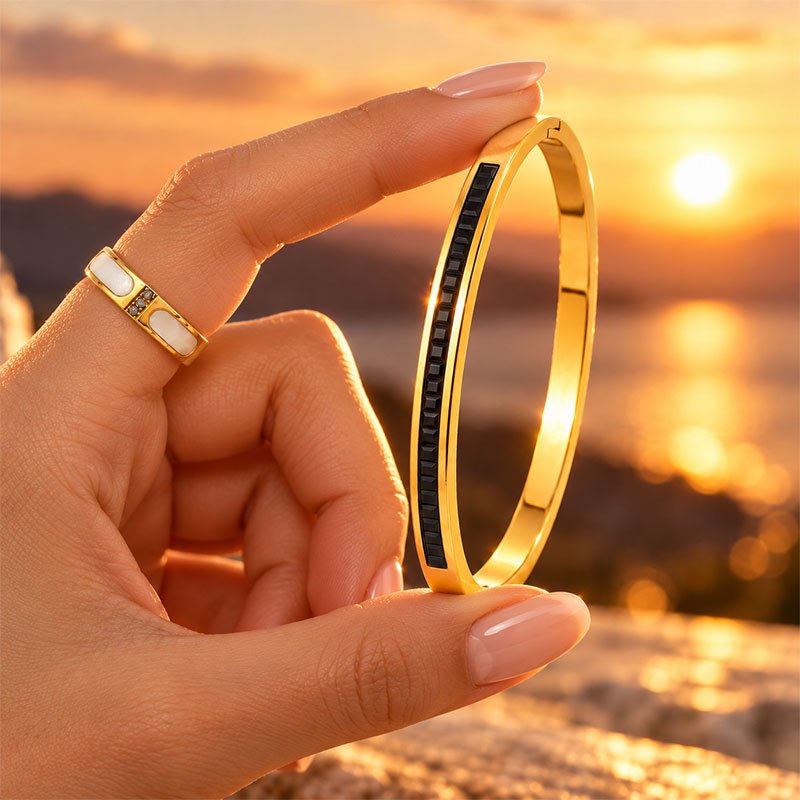 Women's 2pc Adjustable Bangle and Ring Set, Geometric Style
