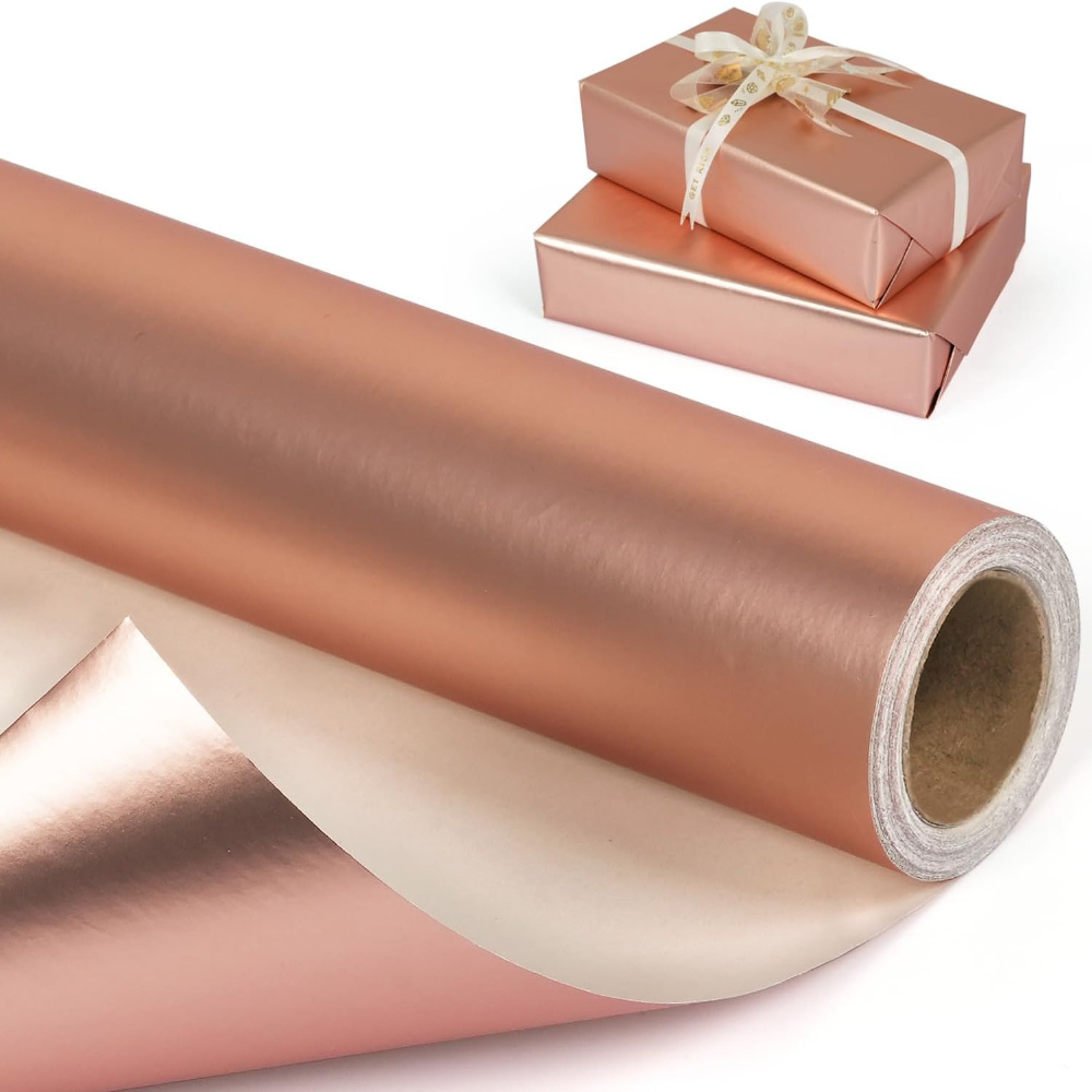 Image of 1 Roll Rose Golden Metallic Gift Wrap - Long 3.05m 43cm Roll, Rose Golden Metallic - Elegant With For Wedding, Birthday, Christmas, Party Decorations - Luxury Gift Wrap For Elegant Present Packaging