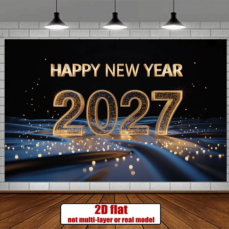품목 사진 2d 평면, ysw 1개 2027년 새해 배너, 반짝이는 조명과 우아한 파란색 물결 포함 - 포토 부스 배경, 장식, 배경막, 가정 장식에 적합한 내구성 있는 패브릭 - 축하 배경, 2d 평면