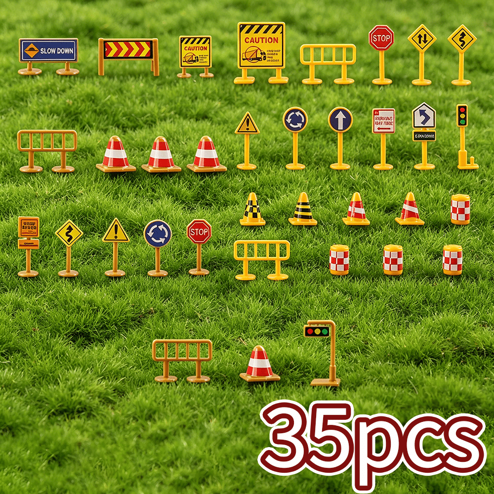 TEMU 35pcs Traffic Sign , Miniature Traffic Scene Additions, Suitable For Micro Road Construction Scenes, Sand Table, Desktop Miniature Urban